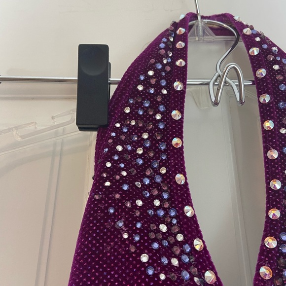 Magenta halter figure skating dress with Swarovski beading - Picture 5 of 14